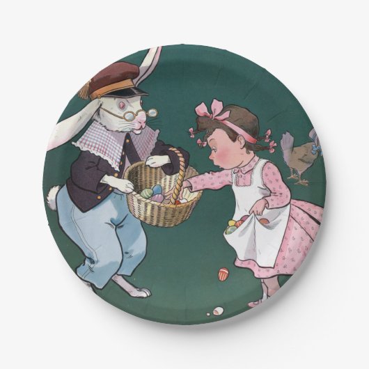 Vintages Niedliches Girl Bunny Rabbit Ostereier Pappteller (Vorderseite)