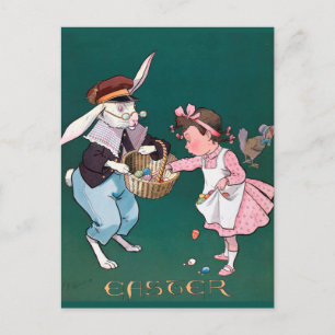 Vintages Niedliches Girl Bunny Rabbit Ostereier Postkarte