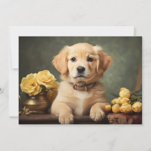 Vintages Niedliches Golden Retriever Puppy-Dop-Por Feiertagskarte