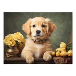Vintages Niedliches Golden Retriever Puppy-Dop-Por Fotodruck