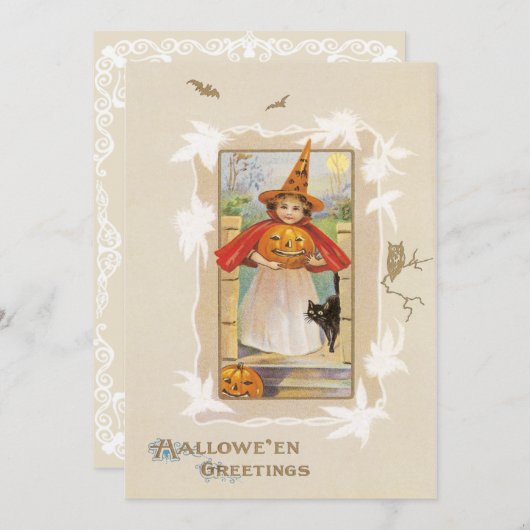 Vintages Niedliches HexenHalloween Einladung (Vorne/Hinten)