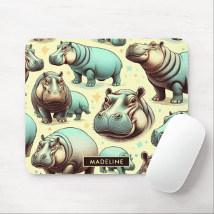 Vintages Niedliches Hipoppotamus-Muster Mousepad