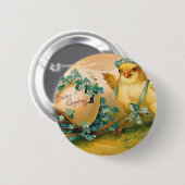 Vintages Niedliches Hühnchen mit Ostereier-Beförde Button (Vorne & Hinten)