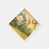 Vintages Niedliches Hühnchen mit Ostereier-Beförde Serviette (Ecke)