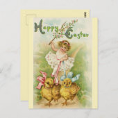 Vintages Niedliches kleines Mädchen mit gelben Fes Postkarte (Vorne/Hinten)