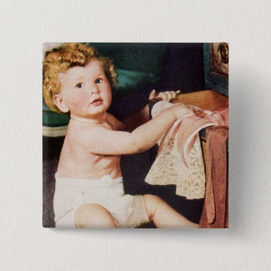Vintages Niedliches Kleinkind mit Kleiderschrank Button (Vorderseite)