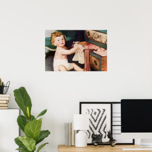 Vintages Niedliches Kleinkind mit Kleiderschrank Poster