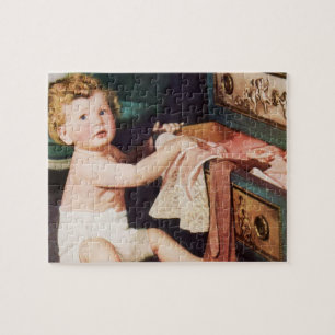 Vintages Niedliches Kleinkind mit Kleiderschrank Puzzle
