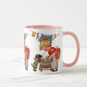Vintages Niedliches Mädchen mit Hund: Nostalgisch Tasse