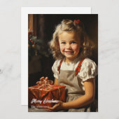 Vintages niedliches Mädchen mit Weihnachtsgeschenk Feiertagskarte (Vorne/Hinten)