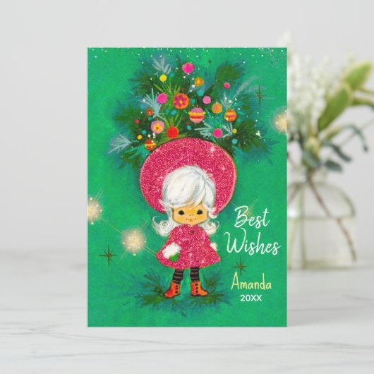 Vintages niedliches Mädchen Weihnachten Neujahr Gr (Stehend Vorderseite)