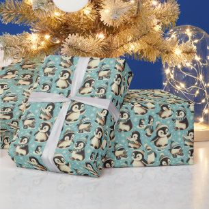Vintages Niedliches Pinguin-Muster Geschenkpapier