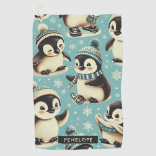 Vintages Niedliches Pinguin-Muster Golfhandtuch