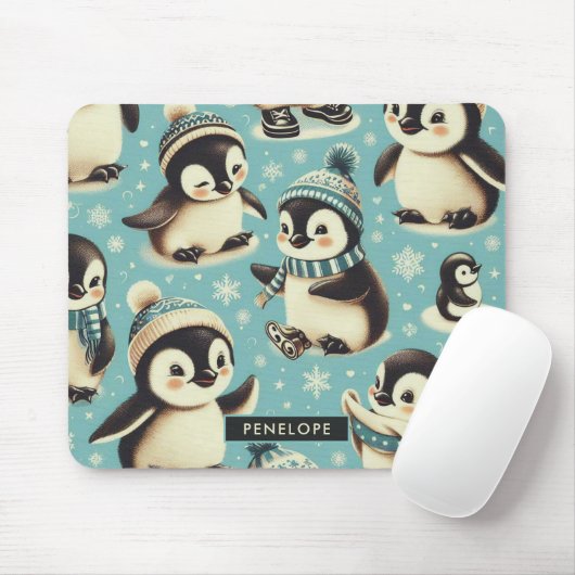 Vintages Niedliches Pinguin-Muster Mousepad (Mit Mouse)
