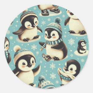 Vintages Niedliches Pinguin-Muster Runder Aufkleber