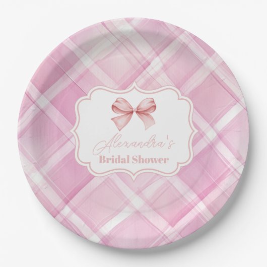 Vintages Niedliches Rosa-Bow-Brautparty Pappteller (Vorderseite)