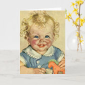 Vintages Niedliches skandinavisches Kind mit Curle Karte (Gelbe Blume)