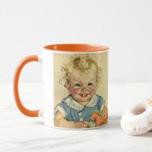 Vintages Niedliches skandinavisches Kind mit Curle Tasse