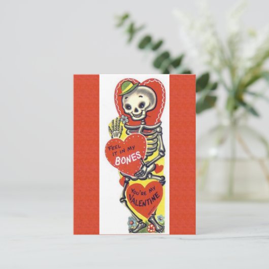 Vintages Niedliches Skelett Valentine Postkarte (Stehend Vorderseite)