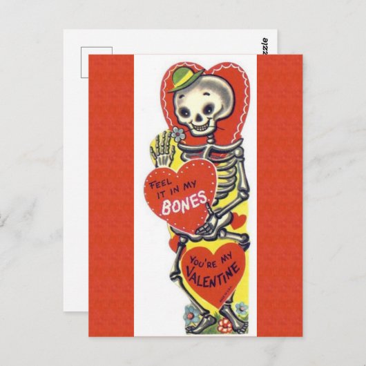 Vintages Niedliches Skelett Valentine Postkarte (Vorne/Hinten)