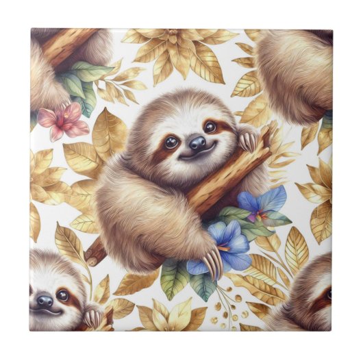 Vintages Niedliches Sloth-Muster Fliese (Vorderseite)