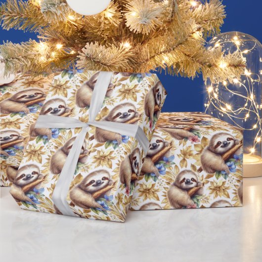 Vintages Niedliches Sloth-Muster Geschenkpapier (Feiertage)