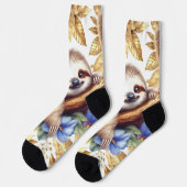 Vintages Niedliches Sloth-Muster Socken (Linkes Detail)