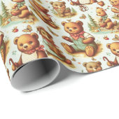 Vintages Niedliches Teddybärmuster Geschenkpapier (Rolleneckpunkt)
