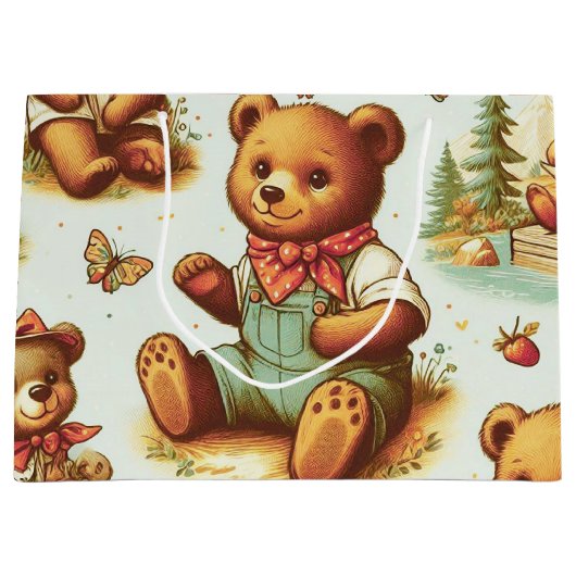 Vintages Niedliches Teddybärmuster Große Geschenktüte (Vorderseite)