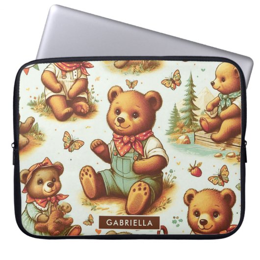 Vintages Niedliches Teddybärmuster Laptopschutzhülle (Vorderseite)