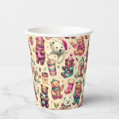 Vintages Niedliches Teddybärmuster Pappbecher (Vorderseite)