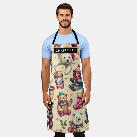 Vintages Niedliches Teddybärmuster Schürze (Getragen)