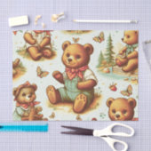 Vintages Niedliches Teddybärmuster Seidenpapier (Handwerk)