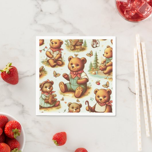 Vintages Niedliches Teddybärmuster Serviette (Beispiel)