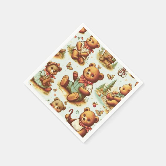 Vintages Niedliches Teddybärmuster Serviette (Ecke)