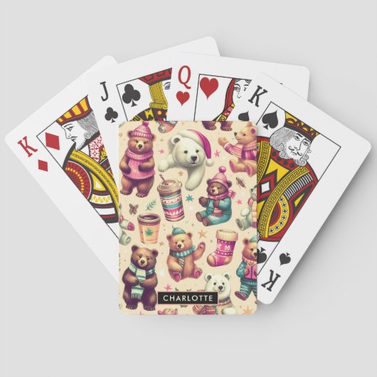Vintages Niedliches Teddybärmuster Spielkarten (Rückseite)
