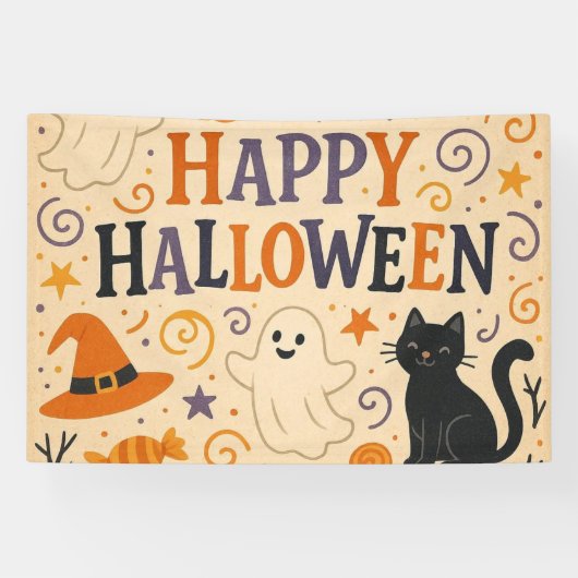 Vintages, niedliches whimsical Happy Halloween Banner (Horizontal)