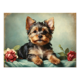Vintages Niedliches Yorkshire Terrier Puppy Dog Po Fotodruck