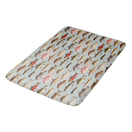 Vintages nordamerikanisches Fischmuster Badematte (Schrägansicht)