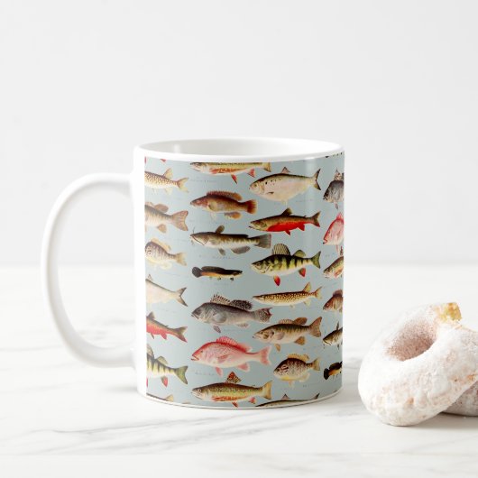Vintages nordamerikanisches Fischmuster Kaffeetasse (Mit Donut)