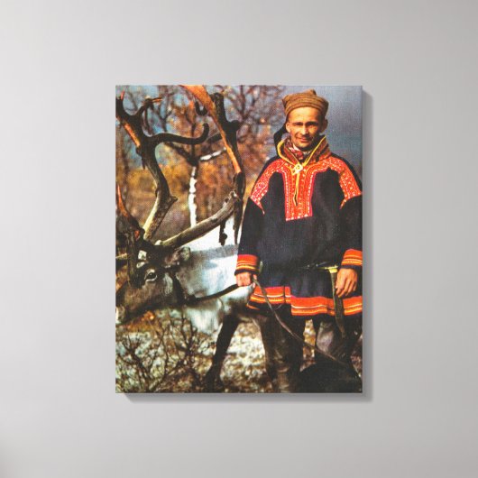 Vintages Norwegen, Lappland, Sami und Rentiere Leinwanddruck (Vorderseite)