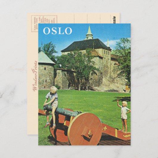 Vintages Norwegen, Oslo, Befestigungsanlagen Postkarte (Vorne/Hinten)