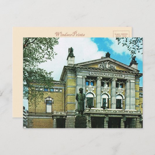 Vintages Norwegen, Oslo, Nationaltheater Postkarte (Vorne/Hinten)