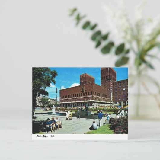 Vintages Norwegen, Oslo Rathaus Postkarte (Stehend Vorderseite)