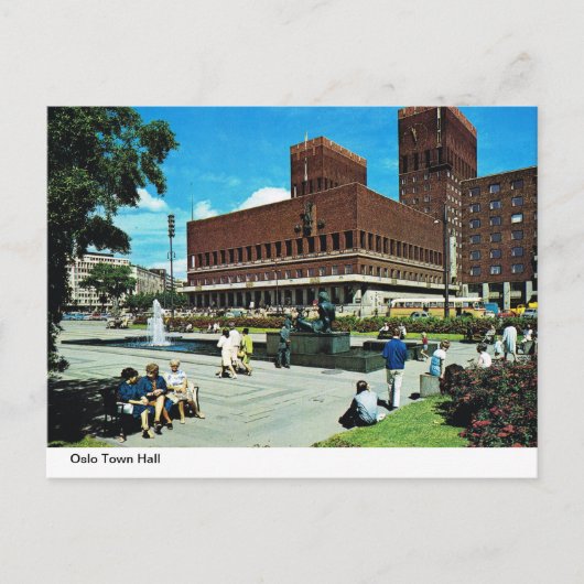 Vintages Norwegen, Oslo Rathaus Postkarte (Vorderseite)