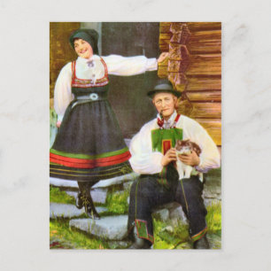 Vintages Norwegen, traditionelle norwegische Kostü Postkarte