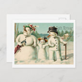 Vintages norwegisches Neujahr mit Schneemannsfamil Postkarte (Vorne/Hinten)
