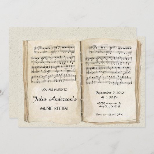 Vintages Notenheft Einladung (Vorne/Hinten)