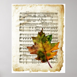 Vintages Notenheft-Herbstleaposter Poster