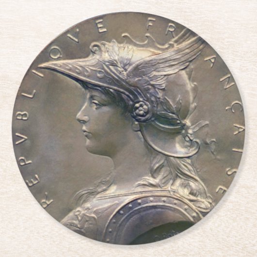 Vintages Nouveau Franzose-Medaillon Runder Pappuntersetzer (Vorderseite)